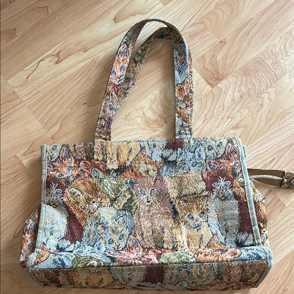 Cat Print Tapestry Tote Bag